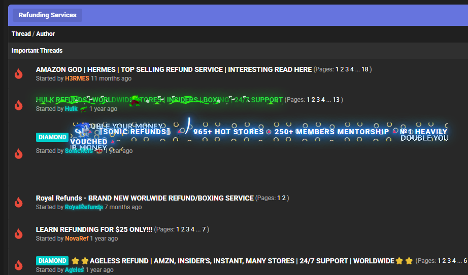 User-supplied forum screenshot showing a section for refunding services