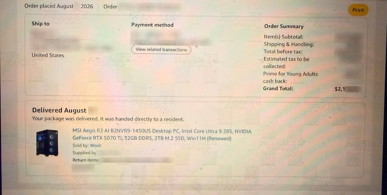 Cropped user-supplied Amazon order screen